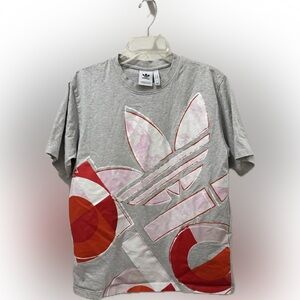 Adidas Gray Tee with Red and Pink Design